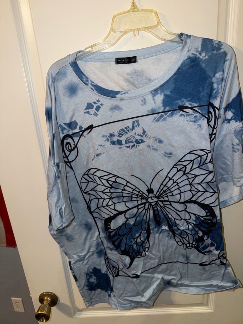 SHEIN Blue Tie-Dye Butterfly Graphic Short Sleeve Tee